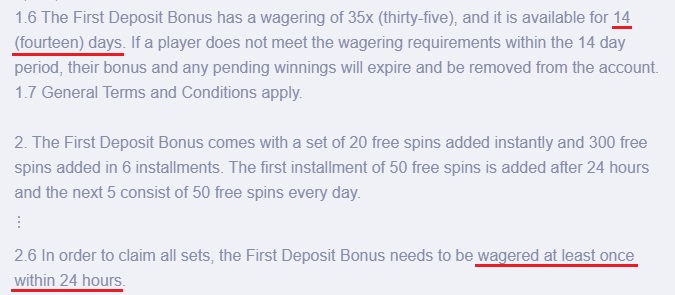 casino bonus validity