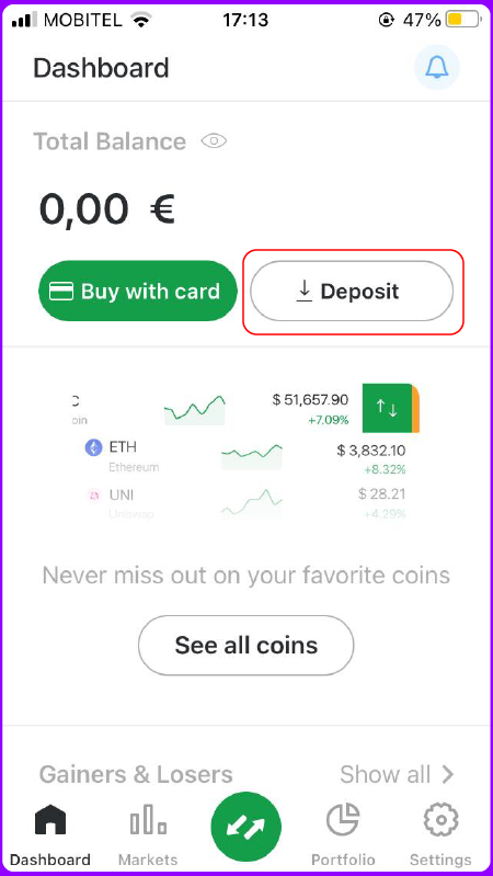 Deposit to your exchange
