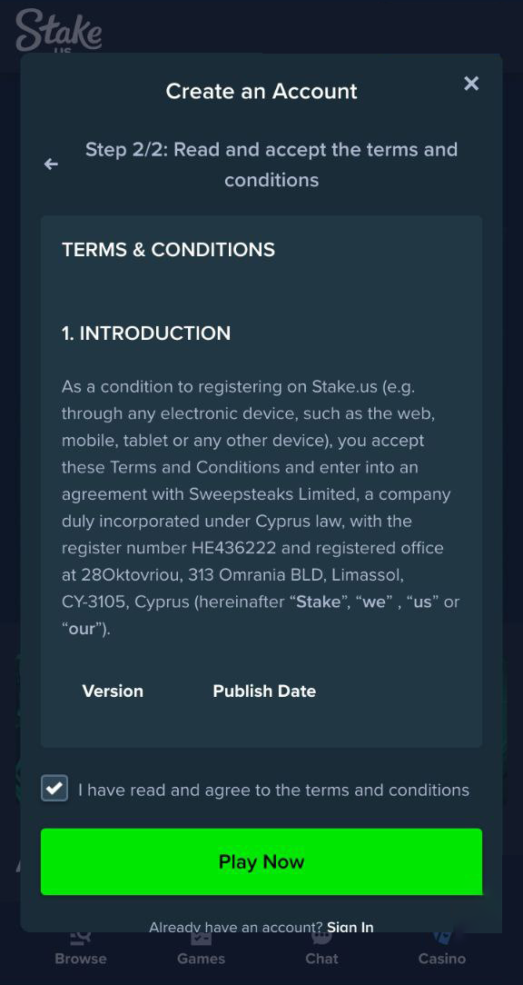 stake.us sign up terms and conditions