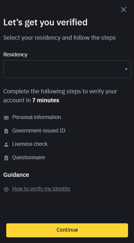 picture displaying Binance's registration process