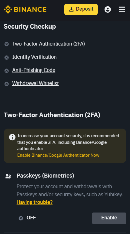 picture displaying Binance's 2fa setup