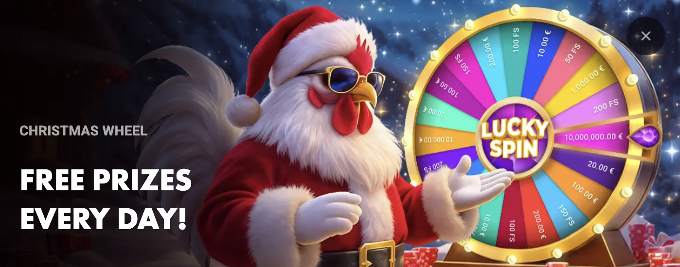 christmas wheel casino promo banner for rooster bet